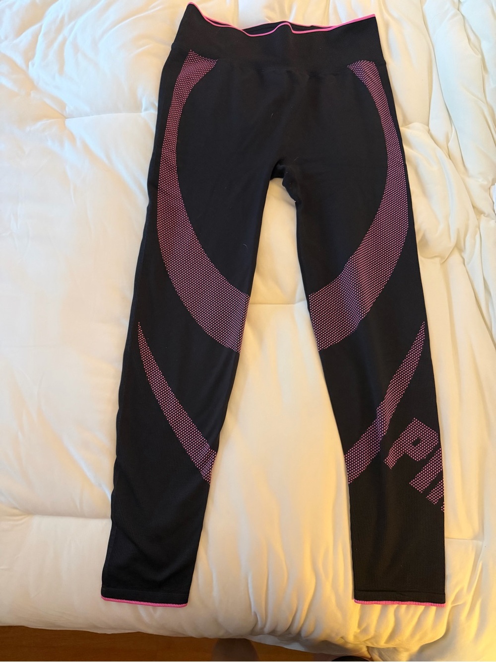 PINK Victoria's Secret Black Leggings with Pink Accents. Size LG